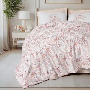 Set lenjerie pat 1 persoană Serava Cotton Box din bumbac 100 % ranforce, imprimeu damasc roz-piersică pe fond ecru