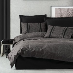 Lenjerie pat 1 persoana bumbac 100% ranforce, Cotton Box, Bitter Antracit/Negru