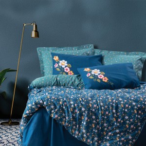 Lenjerie pat 1 persoana bumbac 100% ranforce, Cotton Box, Freya Dark Blue