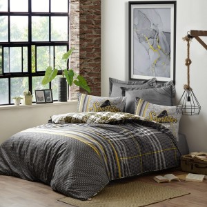 Lenjerie pat 1 persoana bumbac 100% ranforce, Cotton Box, Leonardo - Grey