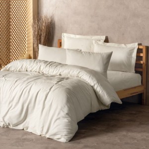 Lenjerie de pat pentru o persoană din bumbac 100% ranforce cu design elegant în nuanțe de crem
