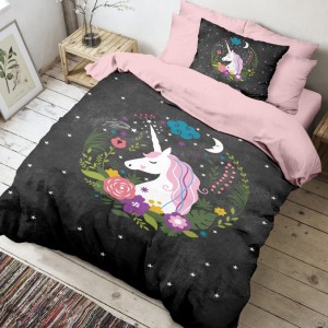 Lenjerie pat 1 persoana, bumbac 100% ranforce, Unicorn Dreamy