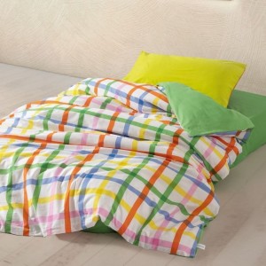 Lenjerie pat 1 persoană Cozy Home Hype, carouri multicolore pe bumbac ranforce