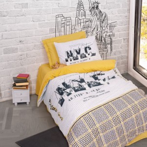 Lenjerie de pat pentru o persoană din bumbac 100% ranforce cu design urban New York