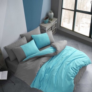 Lenjerie pat 1 persoana poplin percale, Hobby Home, Diamond Turquoise, Anthracite
