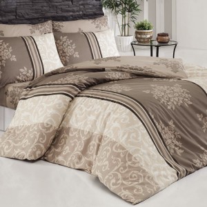 Lenjerie pat 3 piese, bumbac 100% ranforce,1 persoana,  Bahar Home, Natura Brown (Maro)