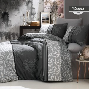 Lenjerie pat 3 piese, bumbac 100% ranforce,1 persoana,  Bahar Home, Natura Grey