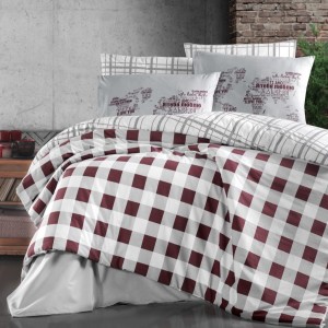 Lenjerie pat bumbac 100% ranforce, 6 piese, Story Home, Edmond Dark Red