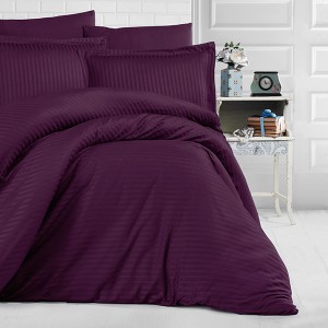Lenjerie pat damasc gros cu cearceaf pilota 180x220cm, Mov inchis