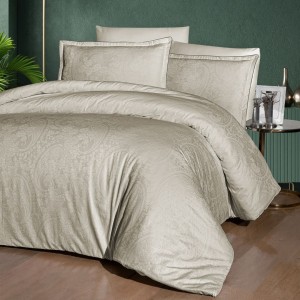 Lenjerie de pat satin premium La Romano Tracy Bej Floral, First Choice, model paisley elegant