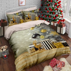 Lenjerie pat dublu 3D Craciun bumbac 100% ranforce, Cotton Club, CHRIS