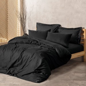 Lenjerie de pat Cottonbox Plaid Black din bumbac 100% ranforce, design modern în negru, cu motive discrete în carouri