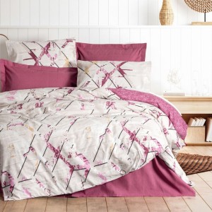Lenjerie de pat Cottonbox din bumbac 100% ranforce, design modern în prună și alb, cu forme geometrice abstracte