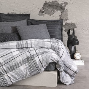Lenjerie de pat Cottonbox Will Anthracite din bumbac 100% ranforce, design modern în antracit și alb, cu motive geometrice în carouri și linii subtile