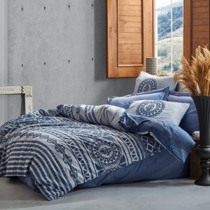 Lenjerie pat dublu bumbac 100% ranforce, Cotton Box,Norvin Indigo