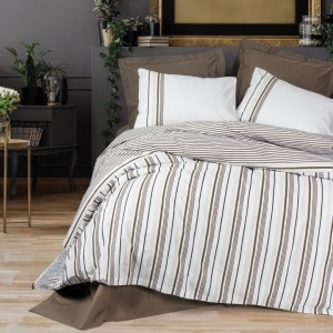 Lenjerie pat dublu bumbac ranforce, design dungi maro, Cotton Box