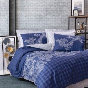 Lenjerie pat dublu bumbac 100% ranforce, Cotton Box, Bitsy Dark Blue