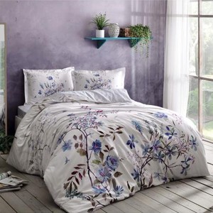 Lenjerie pat dublu bumbac 100% satinat, TAC Mako-Satin, Lindy Mavi