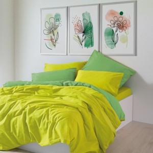 Lenjerie Cozy Home Sage reversibilă galben-verde, din bumbac ranforce, pentru pat dublu