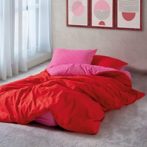 Lenjerie pat Cozy Home Sage reversibilă roșu și roz, din bumbac ranforce