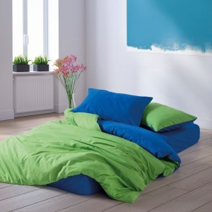 Lenjerie pat dublu reversibilă Cozy Home Sage în verde crud și albastru marin, bumbac ranforce
