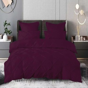 Llenjerie de pat din finet mov inchis cu pliuri decorative, 6 piese