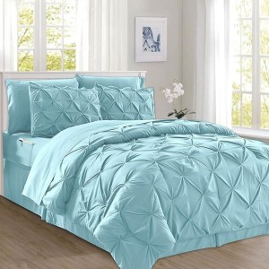 Llenjerie de pat din finet bleu cu pliuri decorative, 6 piese
