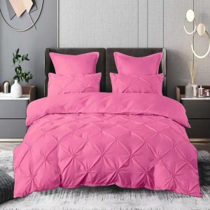 lenjerie de pat din finet roz siclam cu pliuri decorative, 6 piese
