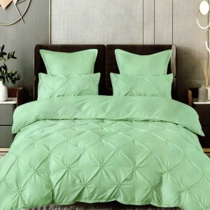 Llenjerie de pat din finet verde menta cu pliuri decorative, 6 piese