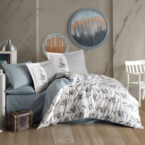 Lenjerie de pat dublu din poplin percale Hobby Home cu design modern și elegant în nuanțe de gri și alb