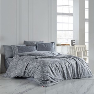 Lenjerie pat poplin percale Hobby Home, model Silvana Grey, cu design elegant în nuanțe de gri