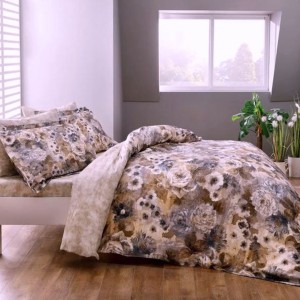 Lenjerie pat dublu satin 6 piese cu flori pictate, cearceaf pilota 200x220cm, Tac Delux Digital Avalon