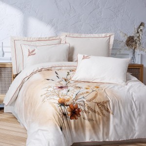 Lenjerie pat de lux cu broderie din satin, CottonBox, Elite Ecru