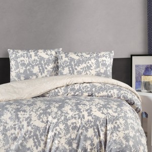 Lenjerie de pat gri cu bej COLIN, bumbac 100%, 4 piese, cearșaf elastic, saltele 140x200 cm și 160x200 cm, design floral elegant