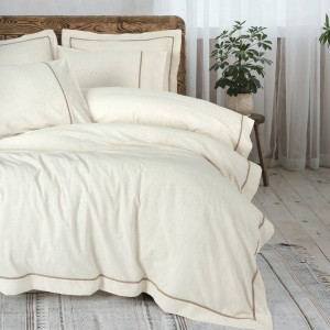 Lenjerie de pat din in si bumbac Banded Maro - Cotton Box, 6 piese, bej cu insertii maro