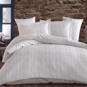 Lenjerie pat jacquard, Exclusive Satin, 6 piese, Hobby Home, Ekose Crem