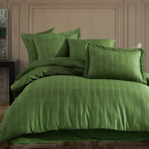 Lenjerie pat jacquard, Exclusive Satin, 6 piese, Hobby Home, Ekose Verde