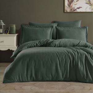 Lenjerie pat jacquard satin 6 piese, Nazenin Home, Square Verde