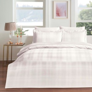 Lenjerie de pat Jacquard Satin de Lux 6 Piese TAC Carly Ecru, detalii complexe, bumbac satinat