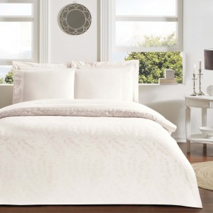 Lenjerie de pat Jacquard Satin de Lux 6 Piese TAC Clarette Ecru, detalii complexe, bumbac satinat
