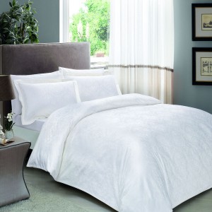 Lenjerie de pat jacquard satin TAC Daria Alb, 6 piese, alb cu modele elegante, cearceaf satin alb