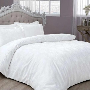 Lenjerie de pat Diana din satin alb cu design jacquard sofisticat, set Tac
