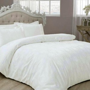 Lenjerie de pat Diana din satin ecru cu design jacquard sofisticat, set Tac