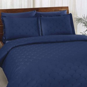 Lenjerie de pat Jacquard satin de lux modelul Cross albastră, din bumbac satinat 100%, set de 6 piese
