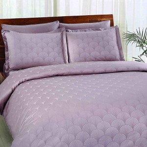 Lenjerie de pat Jacquard satin de lux modelul Cross lila, din bumbac satinat 100%, set de 6 piese