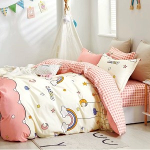 Lenjerie pat percale bumbac 100%, 1 persoana, Pucioasa, Curcubeu