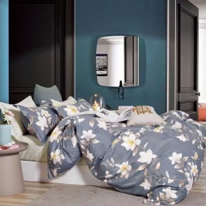 Lenjerie pat percale bumbac 100%, 1 persoana, Pucioasa, Flori Albe
