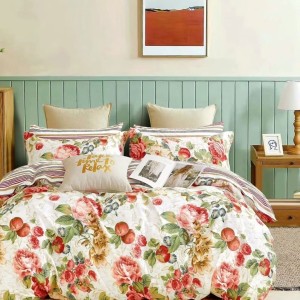 Lenjerie pat percale bumbac 100%, 1 persoana, Pucioasa, Flori