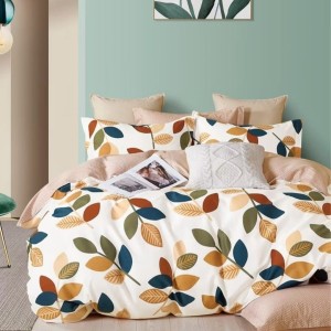Lenjerie pat percale bumbac 100%, 1 persoana, Pucioasa, Frunze multicolore