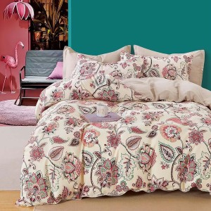 Lenjerie de pat percale cu model floral multicolor din bumbac 100%, set de 3 piese.